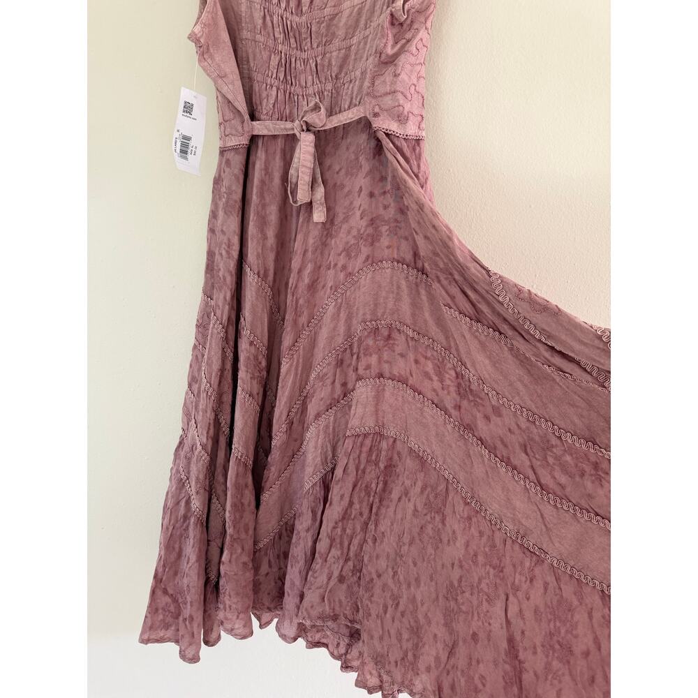 NWT Scully Honey Creek Lace Up Jacquard Midi Dress Mauve Pink Boho Western XL - Picture 5 of 10